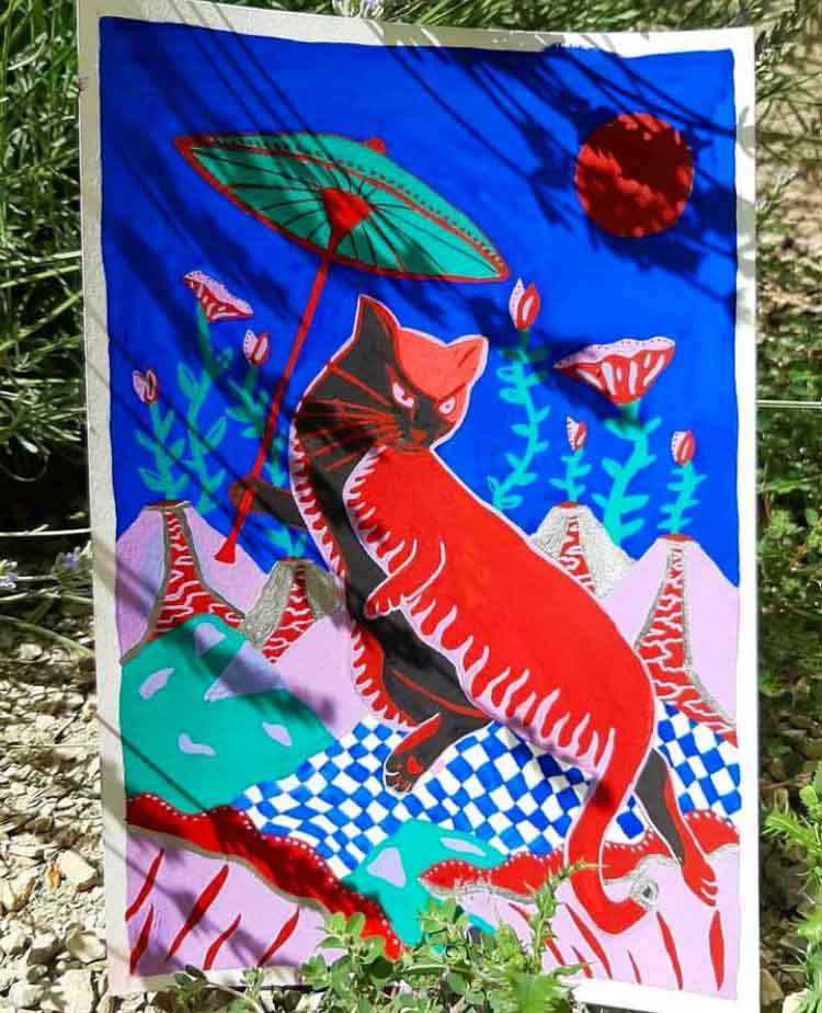 Chat du Tarn, peinture à la gouache, 21 x 29,7 cm