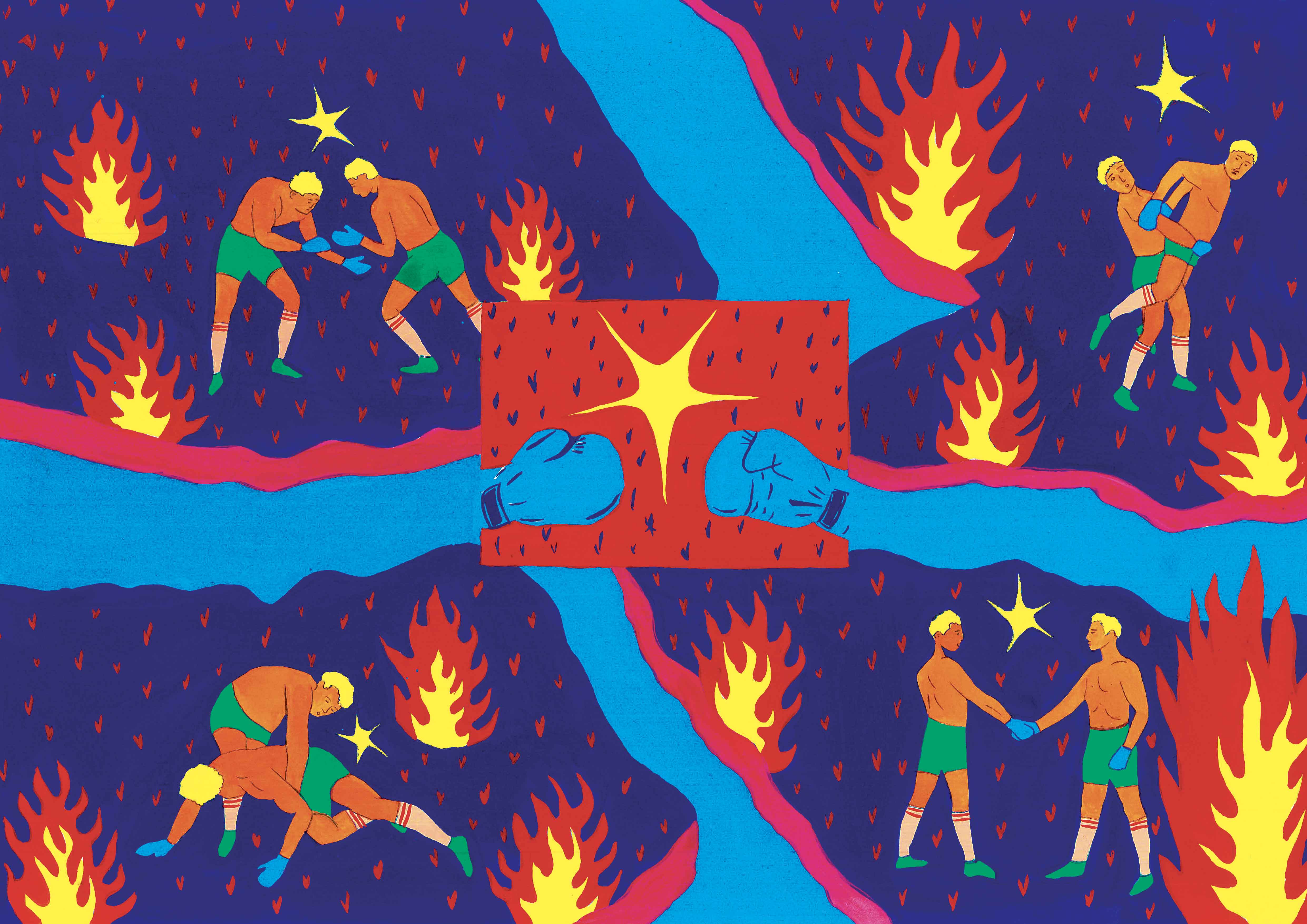 Bagarre, peinture à la gouache, 29,7 x 42 cm