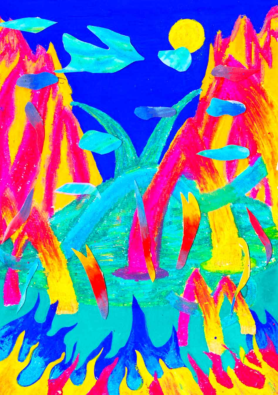 Au feu !, peinture à la gouache et pastel gras, 21 x 29,7 cm