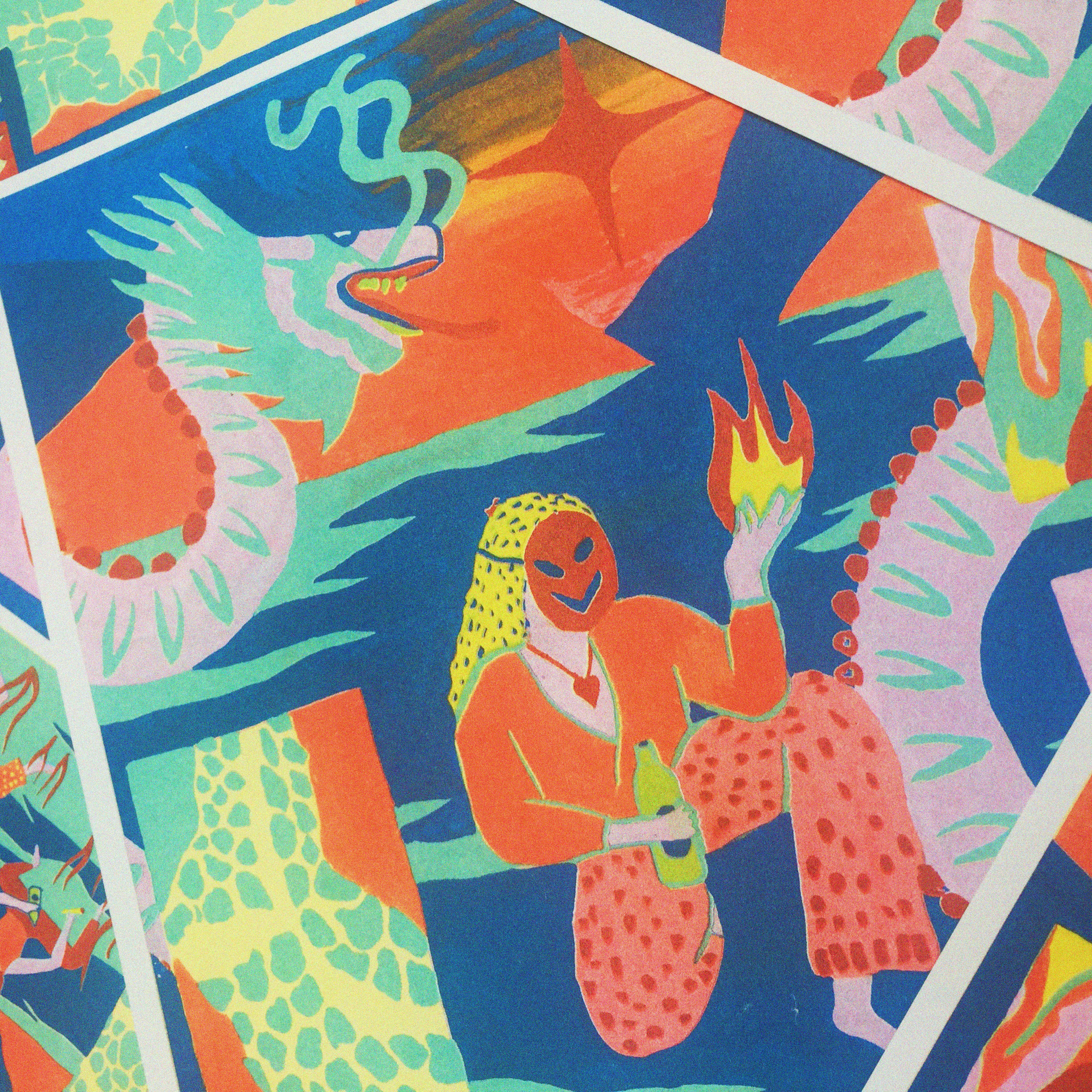 Rencontre, risographie 5 couleurs imprimée par l'Atelier Leoka, 29,7 x 42 cm, 2022