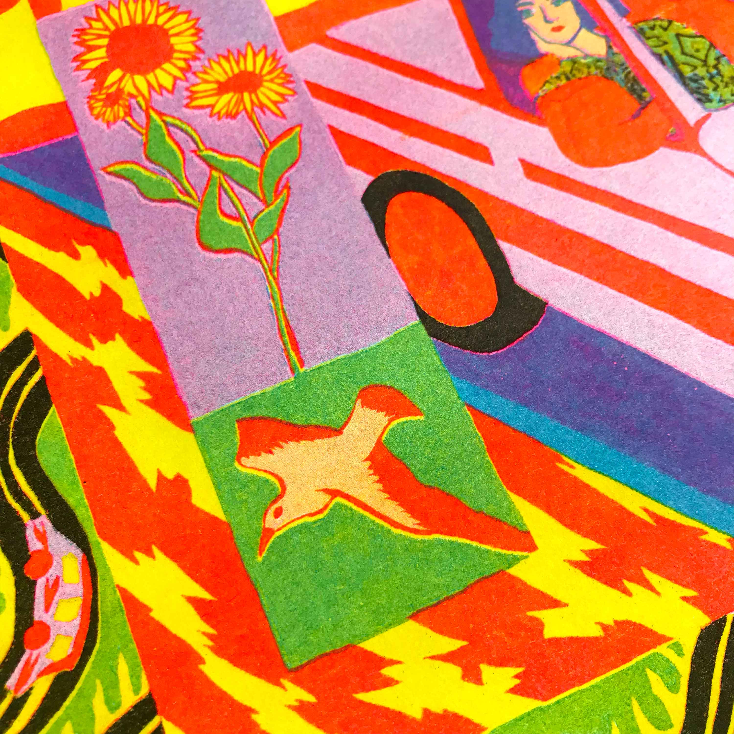 Partner Trip, risographie 4 couleurs imprimée par l'Atelier Leoka, 29,7 x 42 cm, 2023